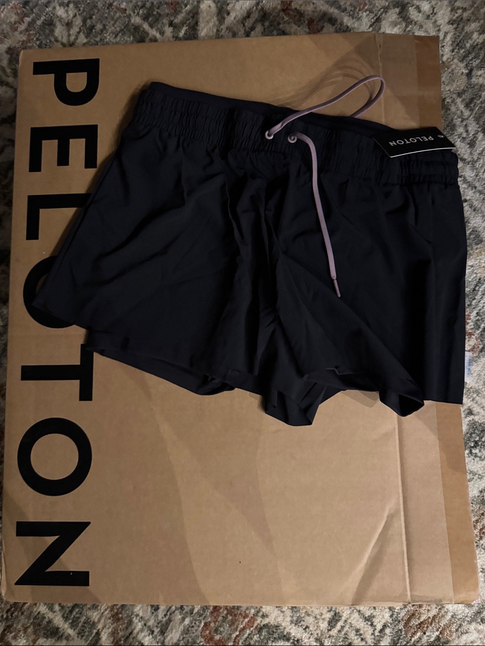 Peloton Black Running Shorts with Lavender Drawcord